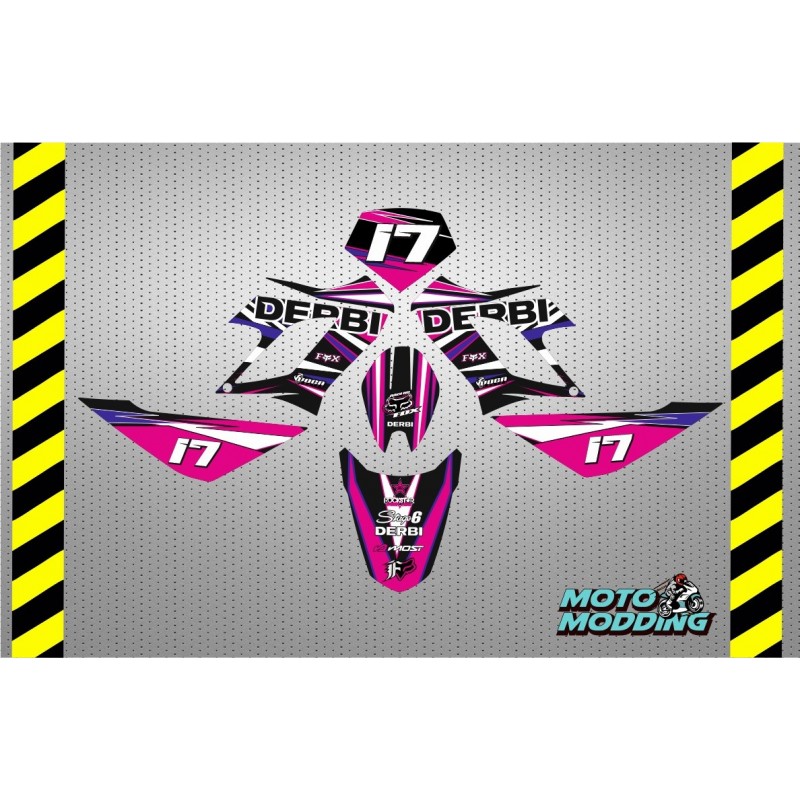 Kit de vinilos Derbi Drd Racing diseño Nº3 rosa y azul