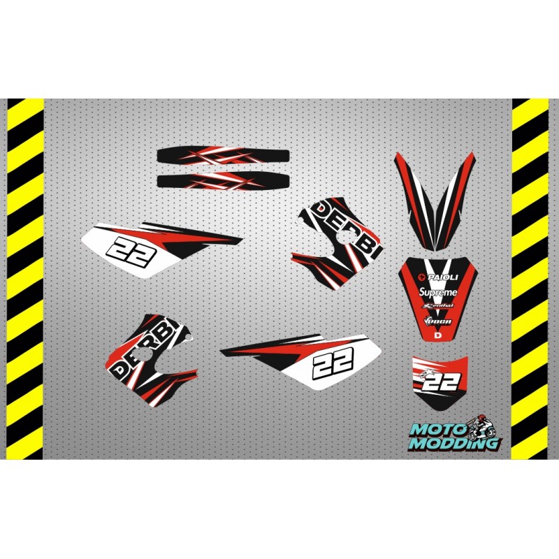 Pegatinas Derbi senda R 2000 diseño rayas rojas y blancas