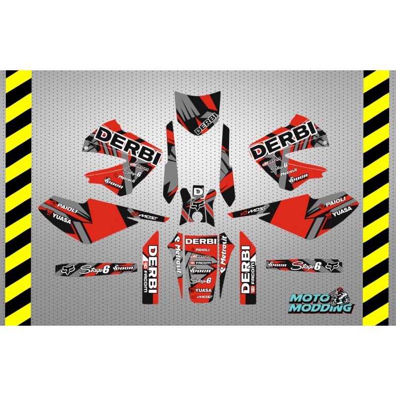 Kit adhesivos Derbi Senda Xtreme 2006 enduro diseño rojo y gris