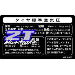 Etiqueta presiones y neumáticos recomendados Honda RVF400 NC35