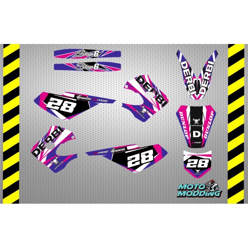 Kit adhesivos Derbi Senda R 2000 enduro rosa y azul