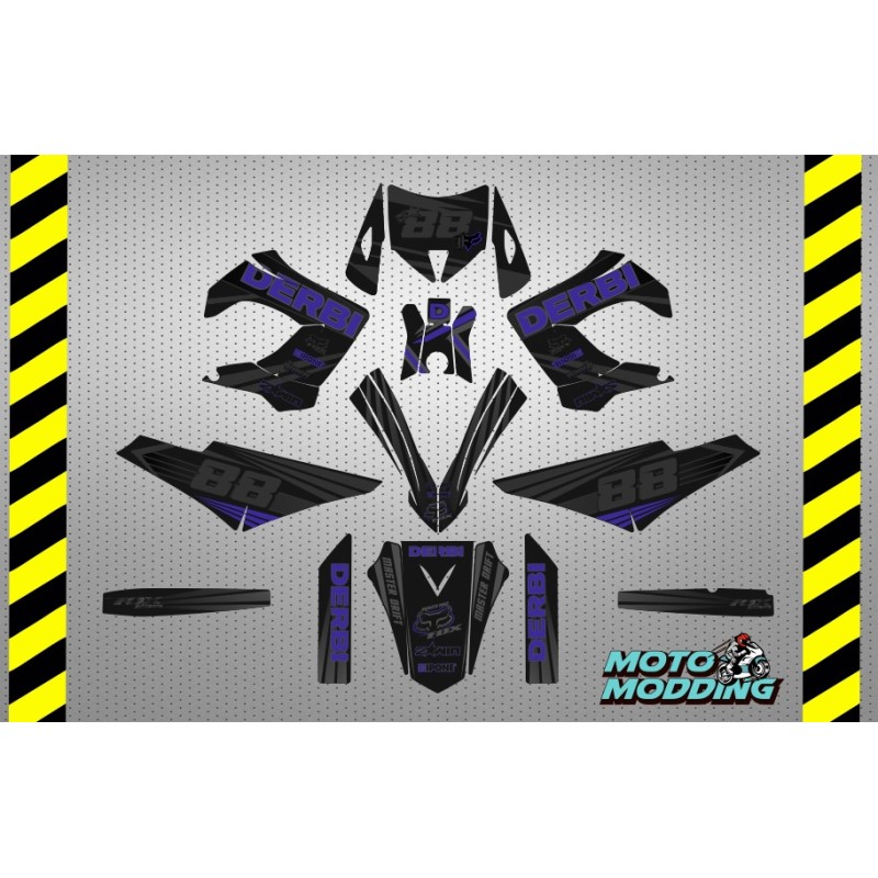 Kit adhesivos Derbi Senda  Xtreme plástica tur'n diseño azul y gris